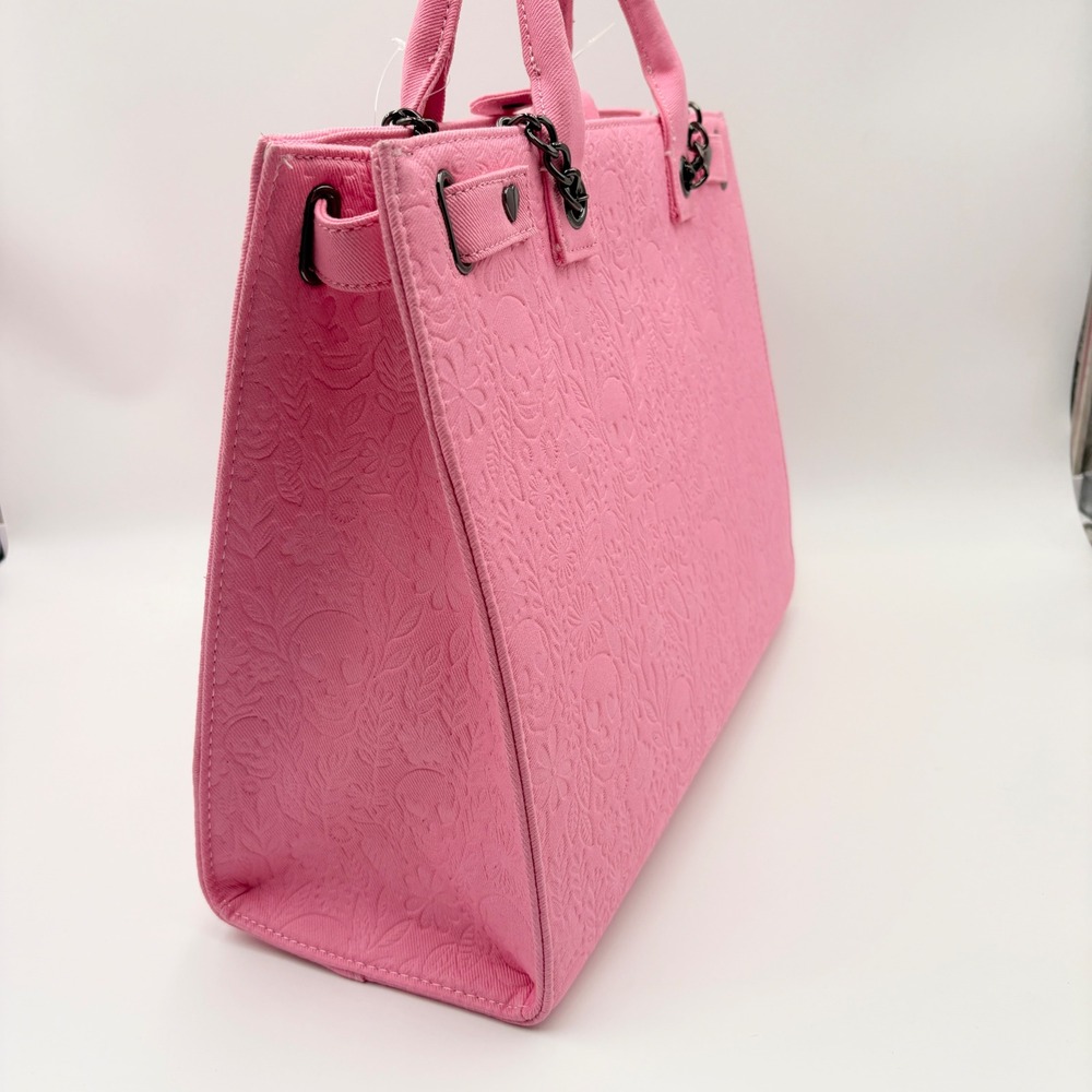 Betsey Johnson Pink Embossed Skull Tote Bag with Detachable Pouch New - Picture 5 of 14